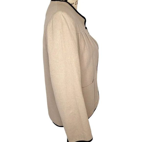 ELLIOTT BASS NEW YORK Women's Vintage Wool Embroidered Trim Jacket Size 8 Beige - Picture 2 of 16